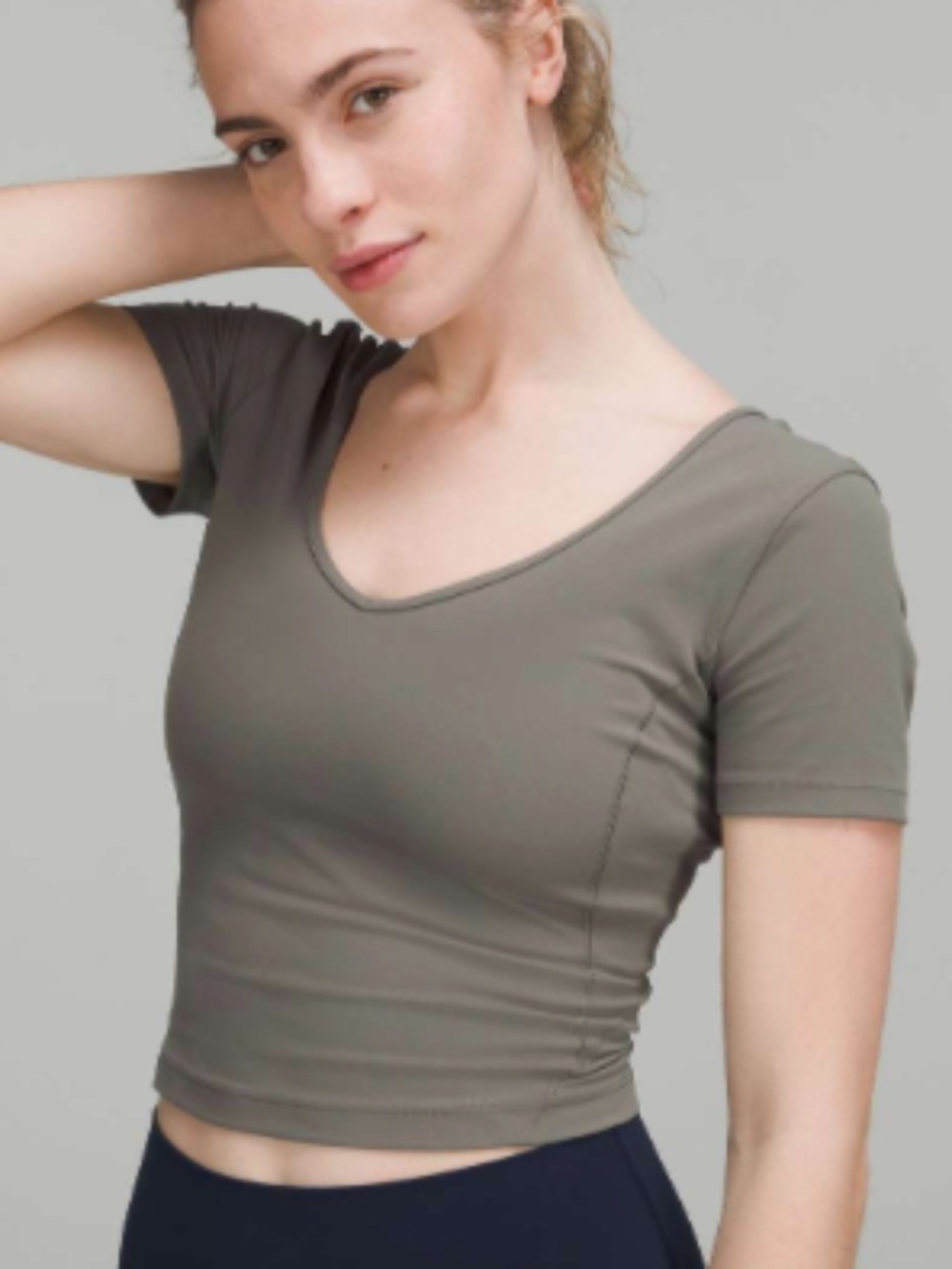 lululemon athletica Olive Green Short Sleeve V-Neck Crop Tee